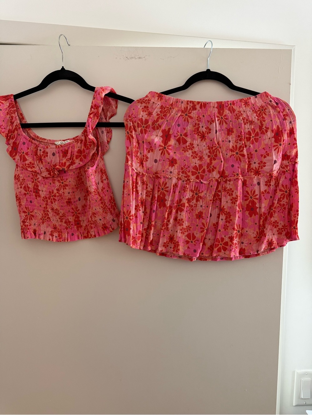 Hippie Rose Pink Floral Crop Top and Skirt Set